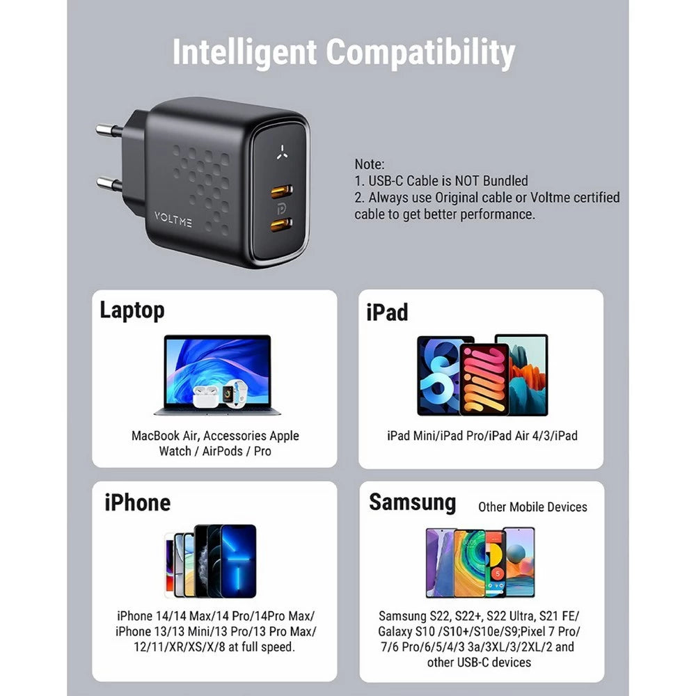 อะแดปเตอร์ Voltme Revo 35W 2xUSB-C Port Black