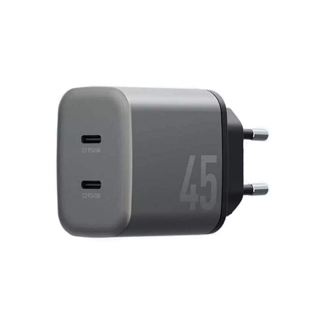 อะแดปเตอร์ Energea Wall USB Charger 2 USB-C (PD45W) Ampcharge GaN45 Dual Gunmetal