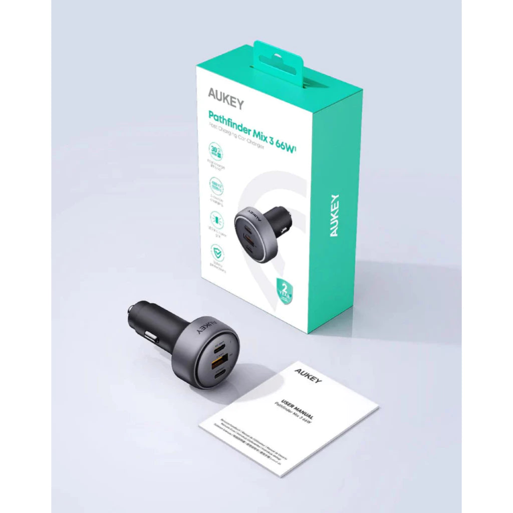 ที่ชาร์จในรถยนต์ Aukey CC-P1 Pathfinder Mix 3 66W Fast Charging Car Charger  (3 พอร์ต)