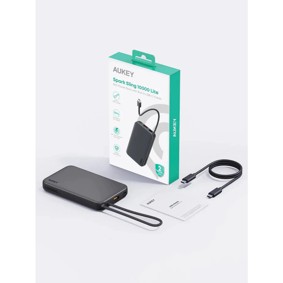 พาวเวอร์แบงค์ Aukey PB-Y53 Spark Sling 10,000MAH Lite Slim Power Bank with Built-in-USB-C (15W)
