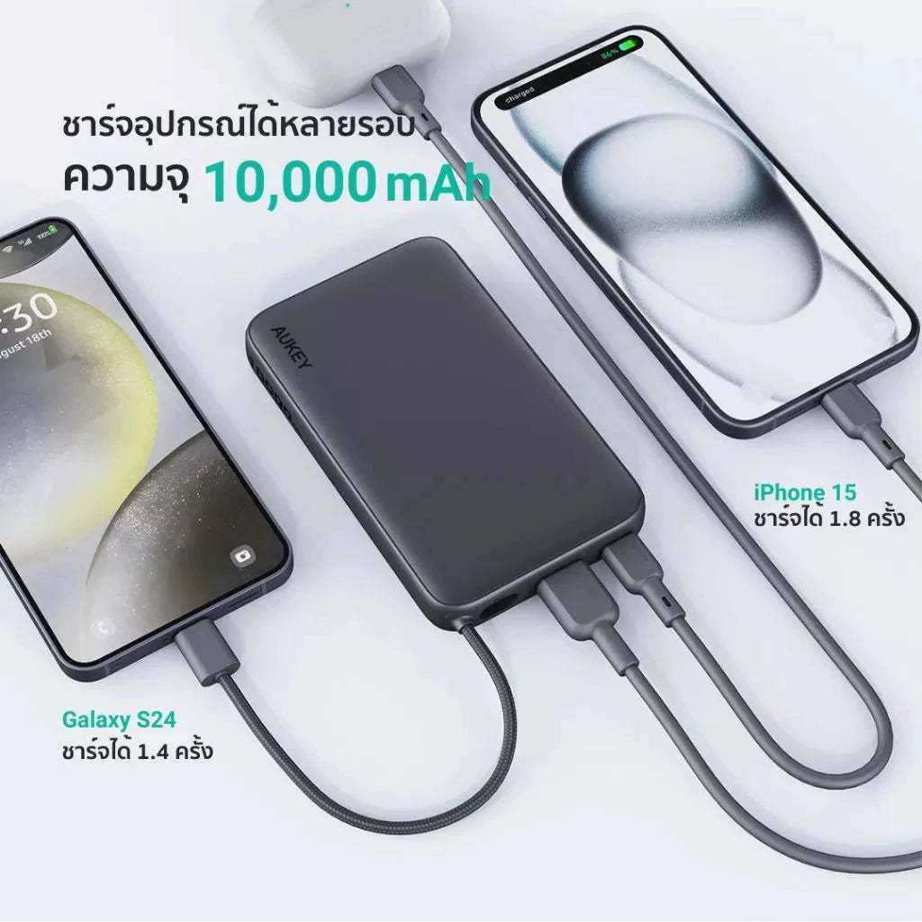 พาวเวอร์แบงค์ Aukey PB-Y53 Spark Sling 10,000MAH Lite Slim Power Bank with Built-in-USB-C (15W)