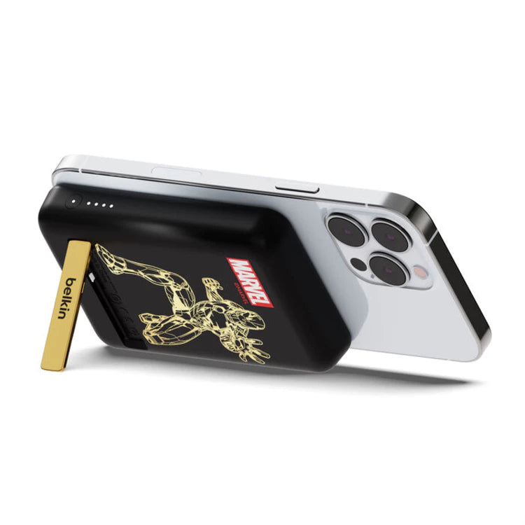 แบตเตอรี่สำรอง Belkin Magnetic Qi 7.5W Wireless Charging Power Bank 5,000 mAh With Kickstand Ironman