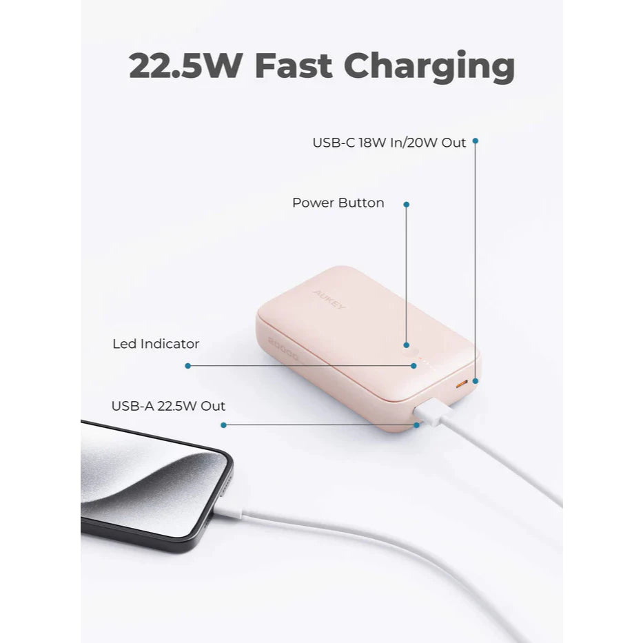 พาวเวอร์แบงค์ Aukey PB-Y57 Spark Mini 20000mAh Compact Fast Charging PowerBank Gray