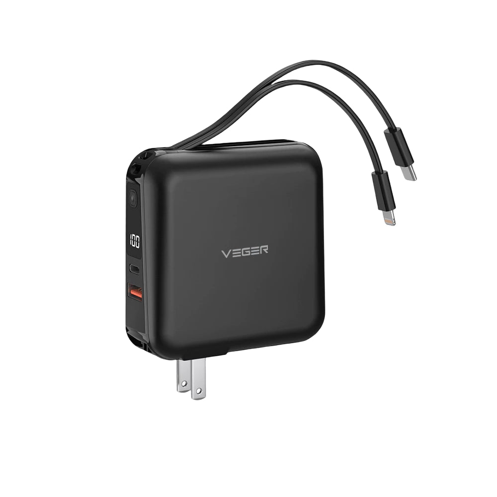 แบตเตอรี่สำรอง Veger P15 Power Bank 15,000 mAh With Built In Cable And Adapter 20Wblack