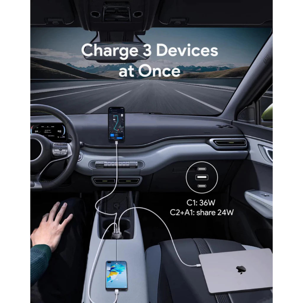 ที่ชาร์จในรถยนต์ Aukey CC-P1 Pathfinder Mix 3 66W Fast Charging Car Charger  (3 พอร์ต)