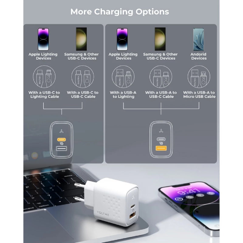 VOLTME อะแดปเตอร์ REVO 45 DUO DUAL-PORT PD 45W WALL CHARGER WITH GAN TECH [1xUSB-C,1xUSB-A] หัวชาร์จไว - WHITE