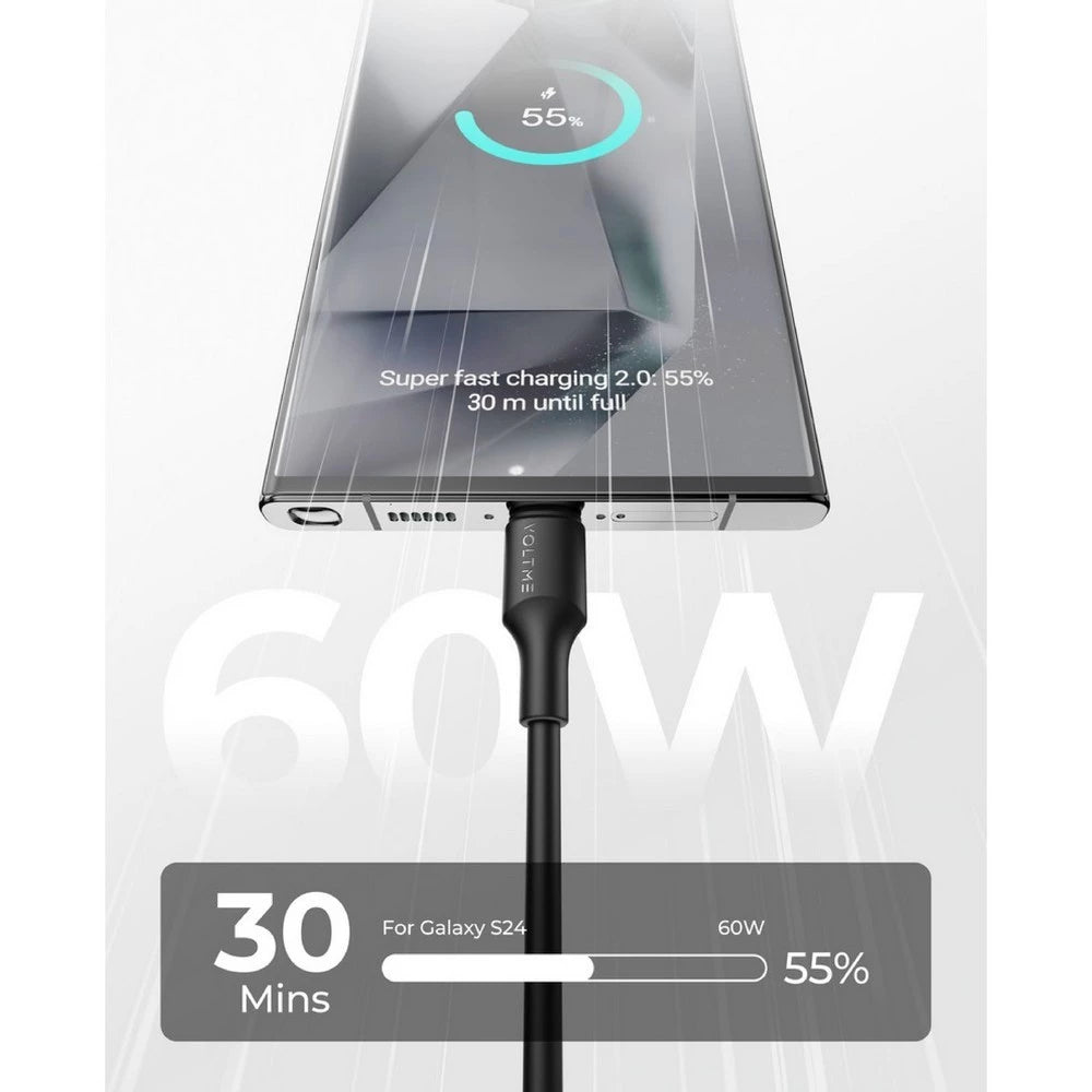 VOLTME Powerlink EDC สายชาร์จ USB-C TO USB-C WHITE (1.2M/4FT/USB2.0/3A-60W)