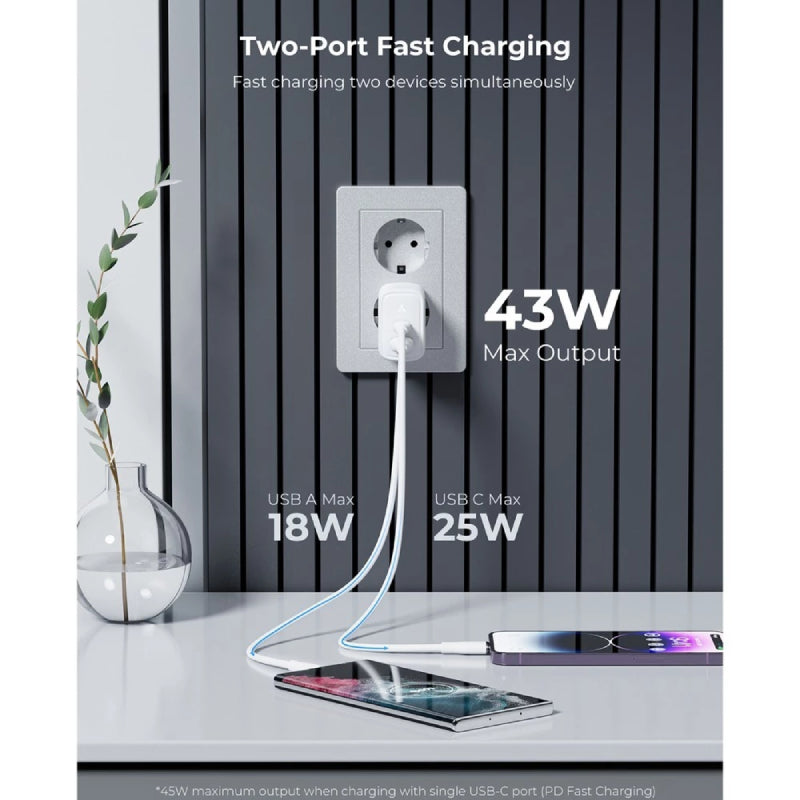 VOLTME อะแดปเตอร์ REVO 45 DUO DUAL-PORT PD 45W WALL CHARGER WITH GAN TECH [1xUSB-C,1xUSB-A] หัวชาร์จไว - WHITE