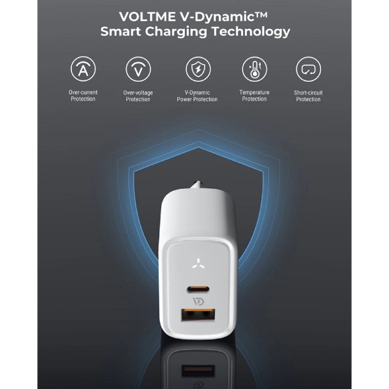 VOLTME อะแดปเตอร์ REVO 45 DUO DUAL-PORT PD 45W WALL CHARGER WITH GAN TECH [1xUSB-C,1xUSB-A] หัวชาร์จไว - WHITE