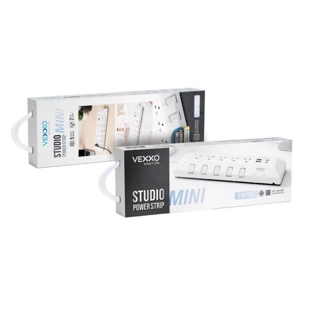 VEXXO MINI STUDIO 5OUTLET - 5SWITCH 2USB + 1 TYPE-C + 1TYPE-C PD20W - WHITE