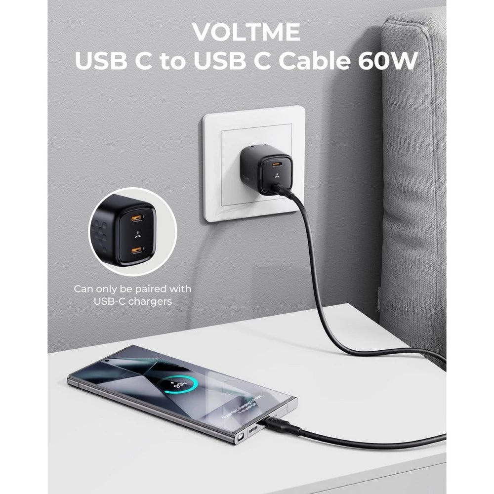 VOLTME Powerlink EDC สายชาร์จ USB-C TO USB-C WHITE (1.2M/4FT/USB2.0/3A-60W)