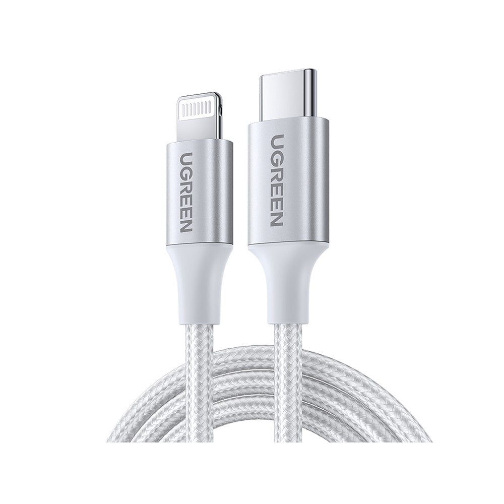 สายชาร์จ Ugreen USB-C to Lightning Cable Nylon 2M. Silver White (70525)