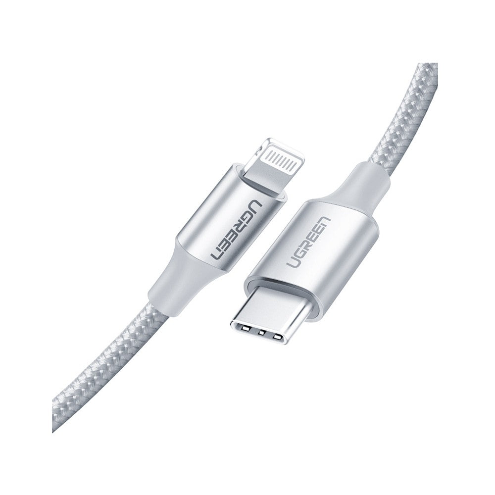 สายชาร์จ Ugreen USB-C to Lightning Cable Nylon 2M. Silver White (70525)